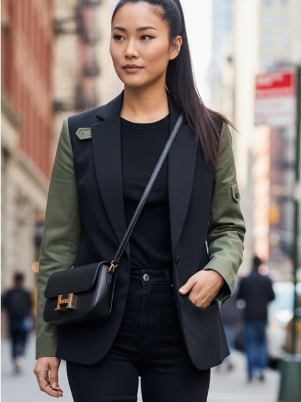 Veronica Beard Military Colorblock Dickey Jacket Black Army Green Wool Size 8 - Picture 3 of 14
